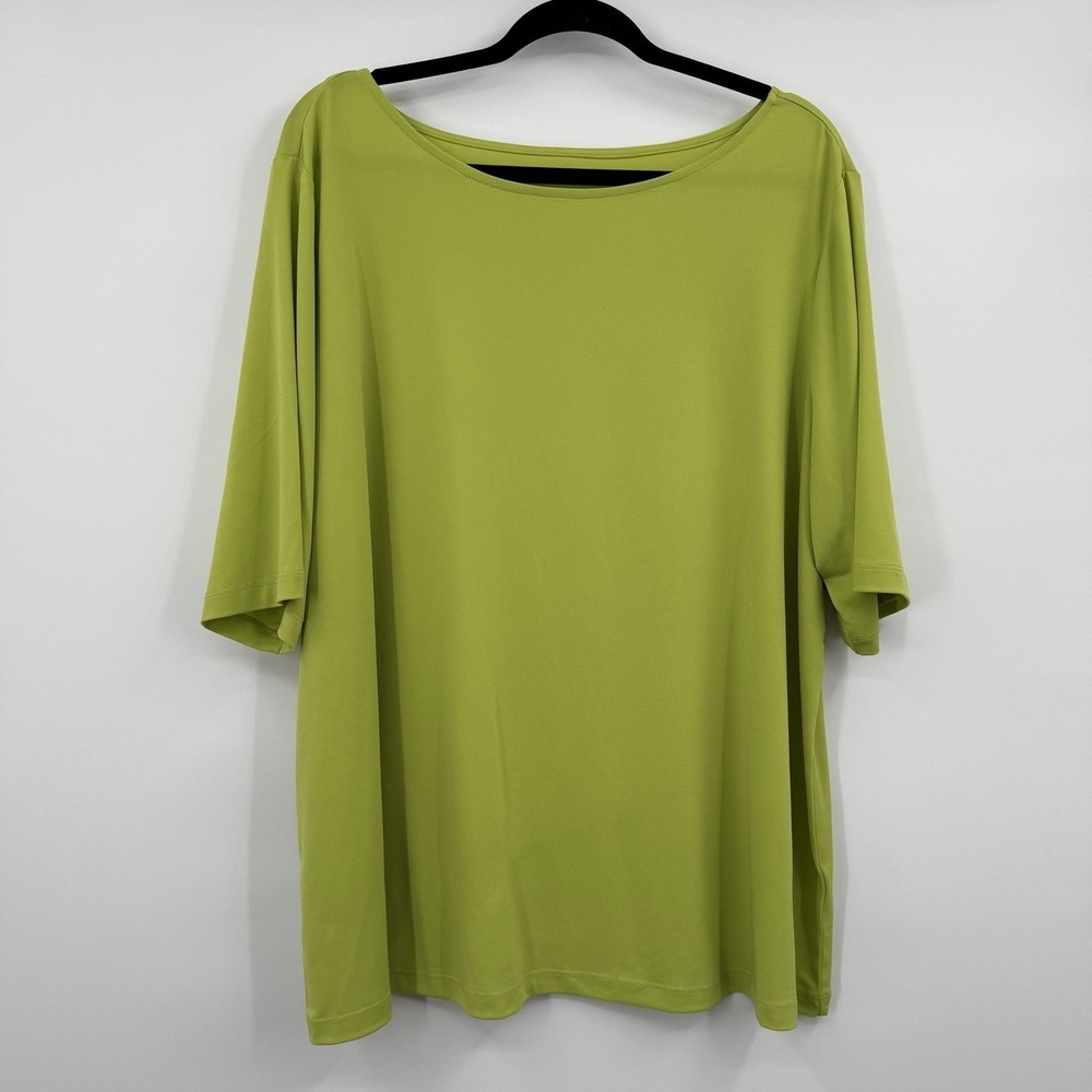 Susan Graver Tunic Shirt Top Womens 2X Green Boat Neck 3/4 Sleeve Stretch